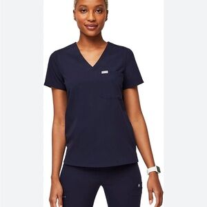 Figs Navy V‑Neck Short Sleeve Medical Top